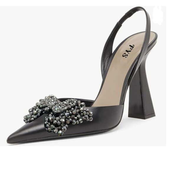 FYS Shoes - FYS  Black Slip on Pointed Toe Slingback Sandals Butterfly Crystal Dress Shoes